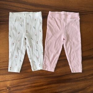 Carter's Bundle of 2 Ribbed Pants Pink White Floral 9M